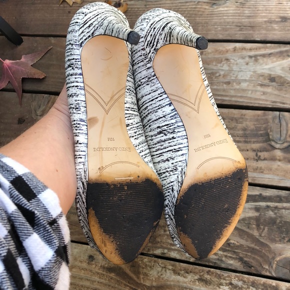 Enzo Angiolini Black and White Peep Toe Heels - Picture 6 of 8